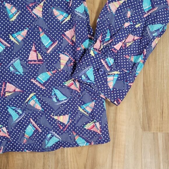 🔺️Talbots Blue Sailboat Print Buttoned Adjustable Long Sleeve Shirt Medium - Picture 6 of 10